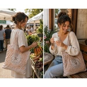 The Honest Co Pink Cotton Tote Bag Silver Butterfly Orange Skulls Shopper